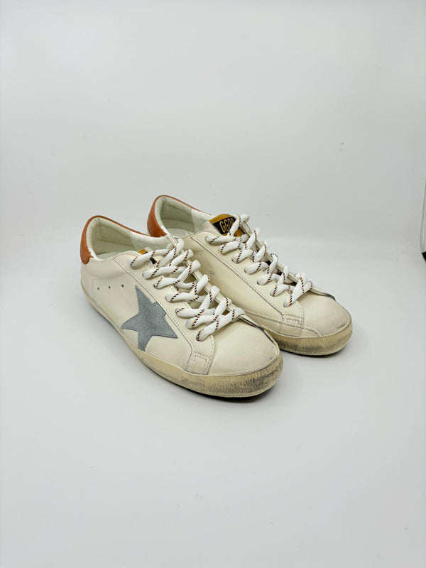 SuperStar - blanche étoile grise suede talon marron