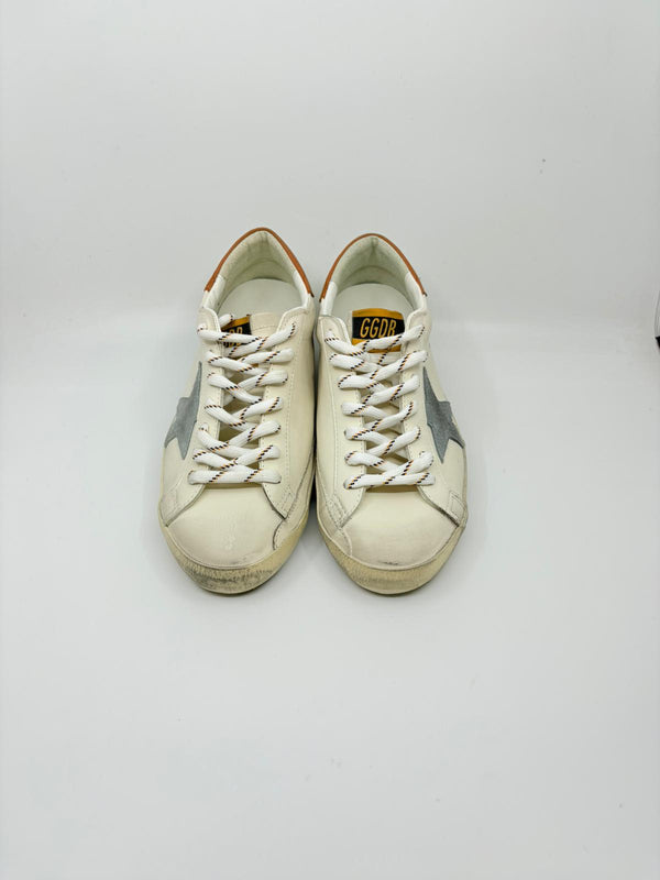 SuperStar - blanche étoile grise suede talon marron