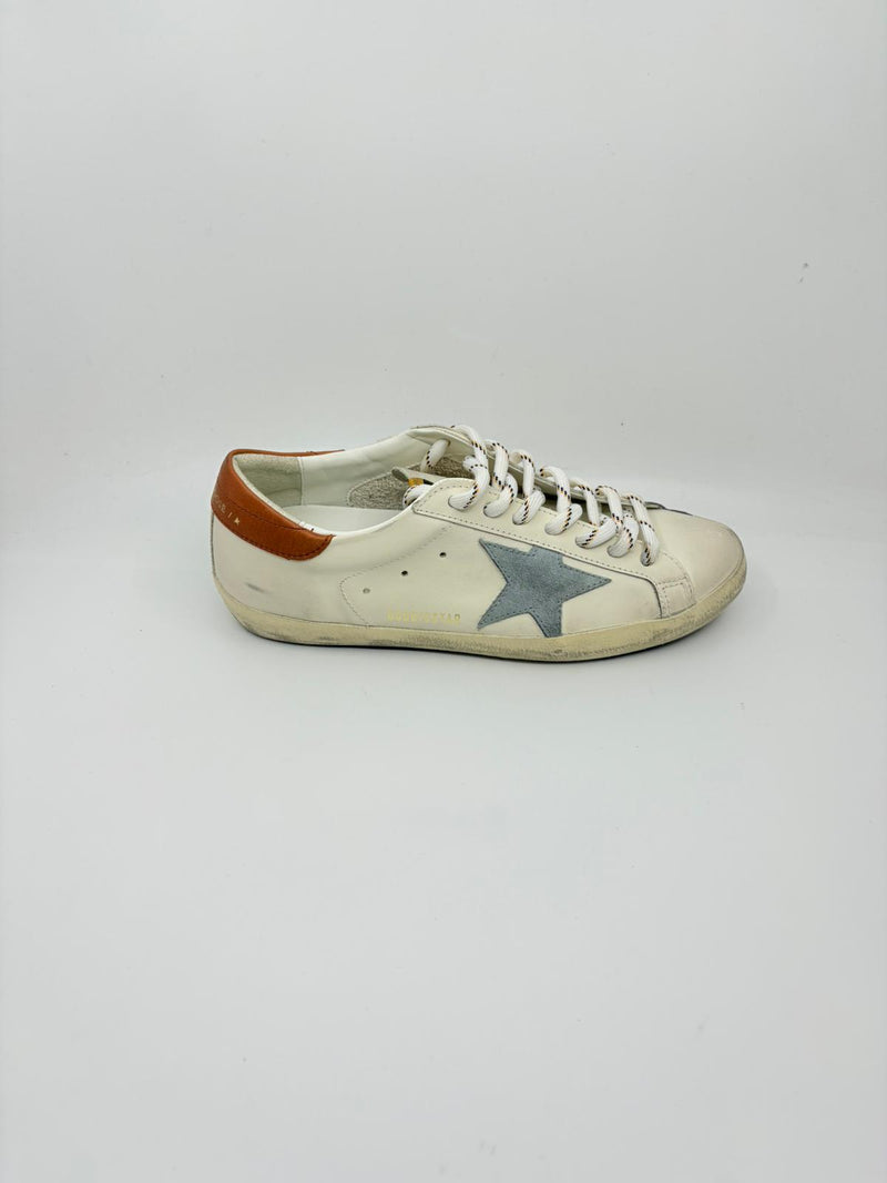 SuperStar - blanche étoile grise suede talon marron