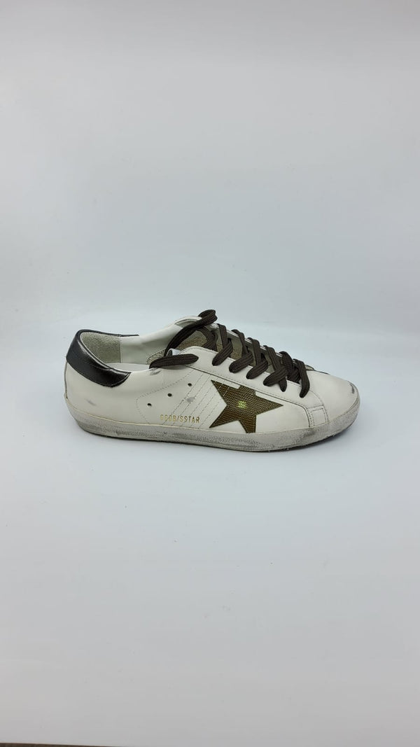 SuperStar - Blanche étoile verte talon noir