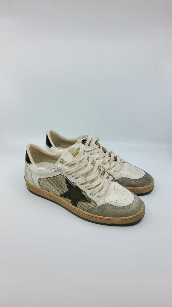 Ball Star - Suede blanche étoile vert olive talon noir