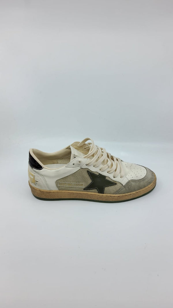 Ball Star - Suede blanche étoile vert olive talon noir