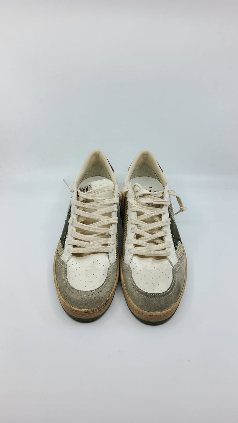 Ball Star - Suede blanche étoile vert olive talon noir