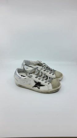 SuperStar - Blanche étoile suede zebre talon argenté
