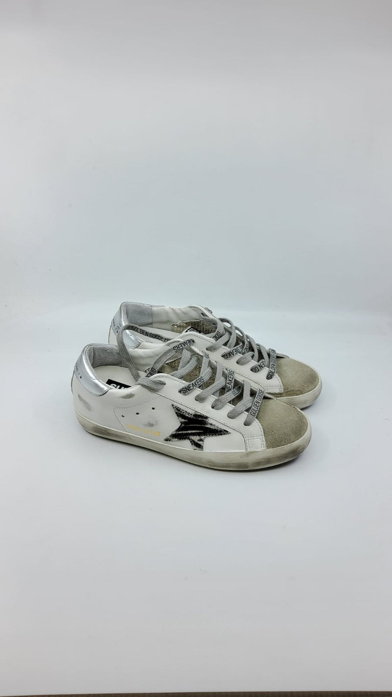 SuperStar - Blanche étoile suede zebre talon argenté