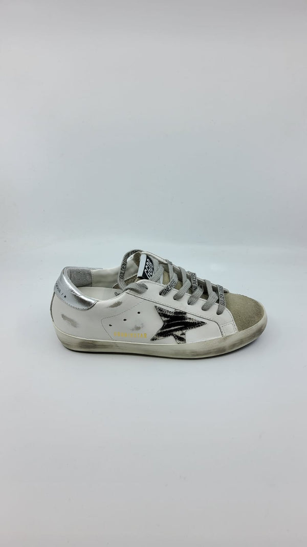SuperStar - Blanche étoile suede zebre talon argenté