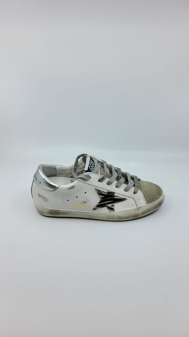 SuperStar - Blanche étoile suede zebre talon argenté