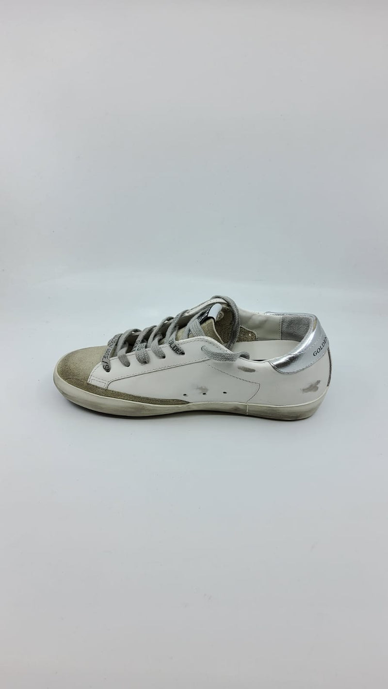SuperStar - Blanche étoile suede zebre talon argenté