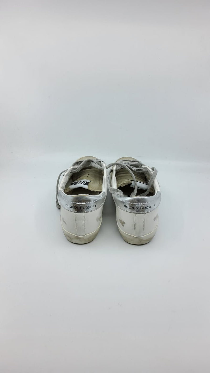 SuperStar - Blanche étoile suede zebre talon argenté