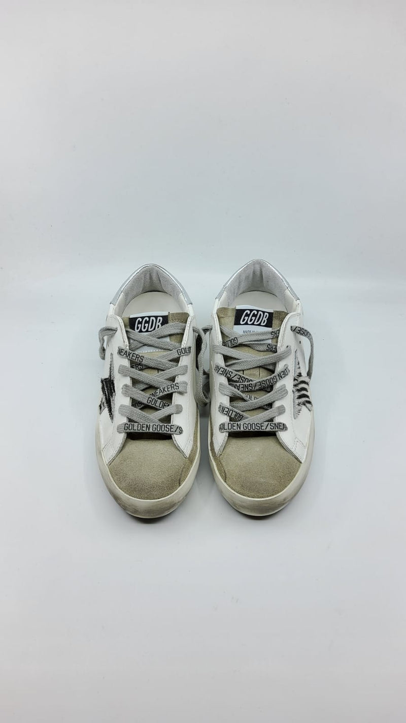 SuperStar - Blanche étoile suede zebre talon argenté