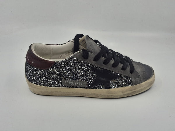 Superstar - Grise étoile noire paillette lacets noir