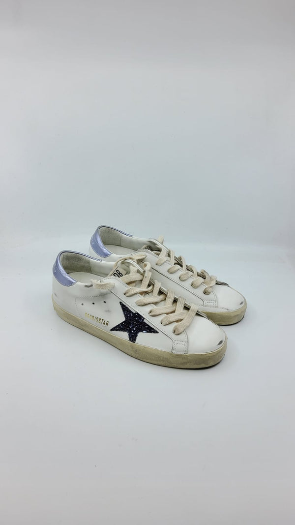 SuperStar - Blanche étoile paillettée noire talon glicine