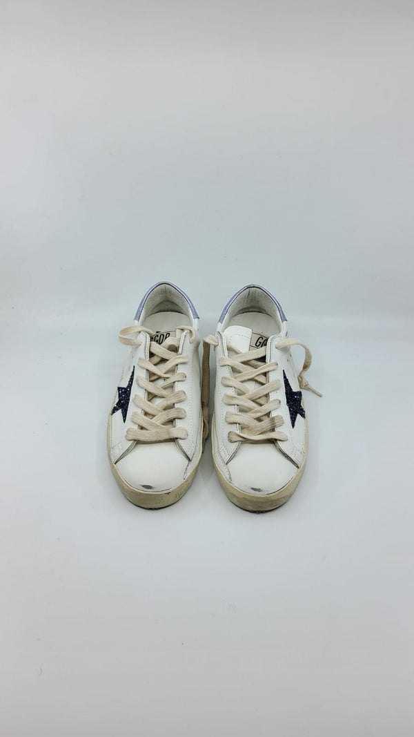 SuperStar - Blanche étoile paillettée noire talon glicine