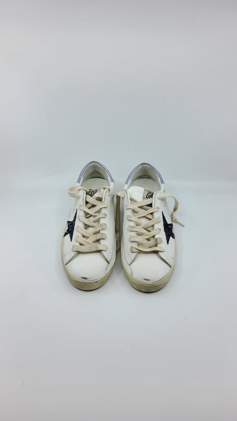 SuperStar - Blanche étoile paillettée noire talon glicine