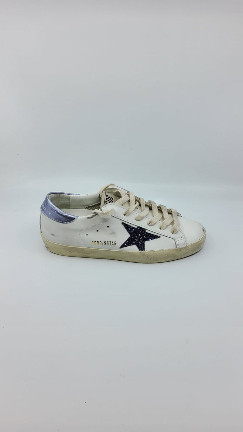 SuperStar - Blanche étoile paillettée noire talon glicine