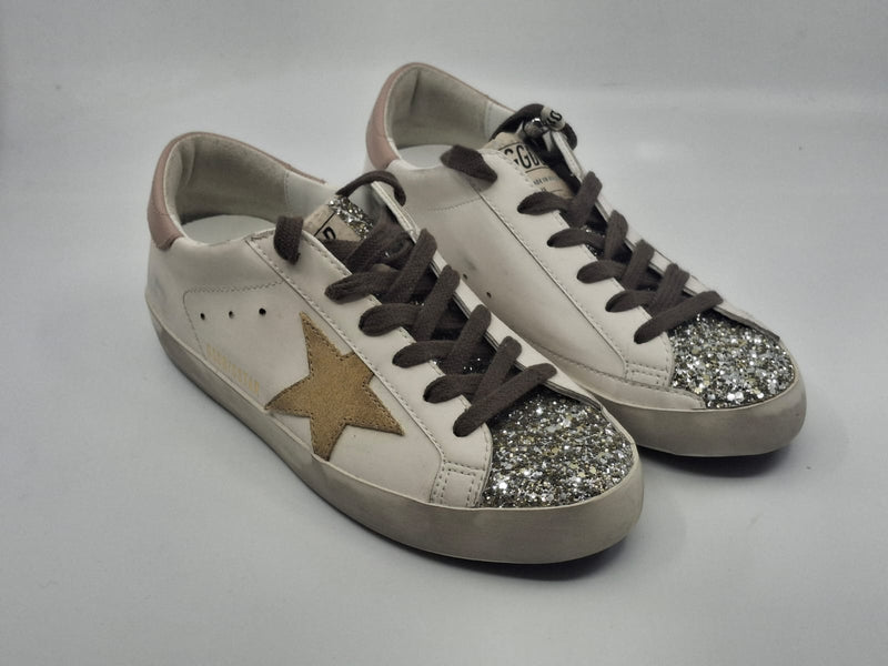 Superstar - blanche étoile suede  et languette pailletée