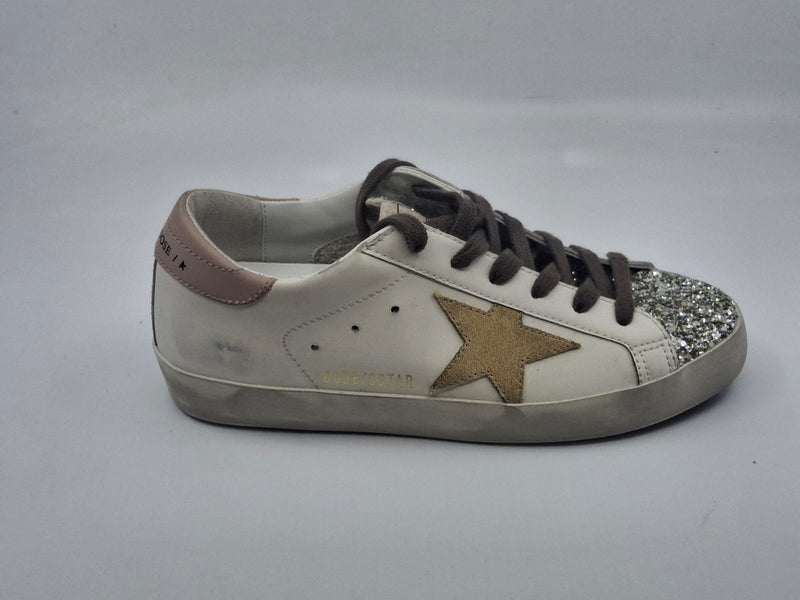 Superstar - blanche étoile suede  et languette pailletée