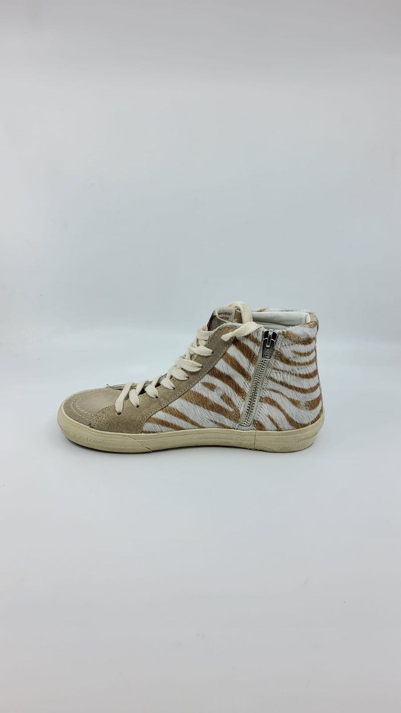 Slide - Suede cheval vague blanche marron et verte