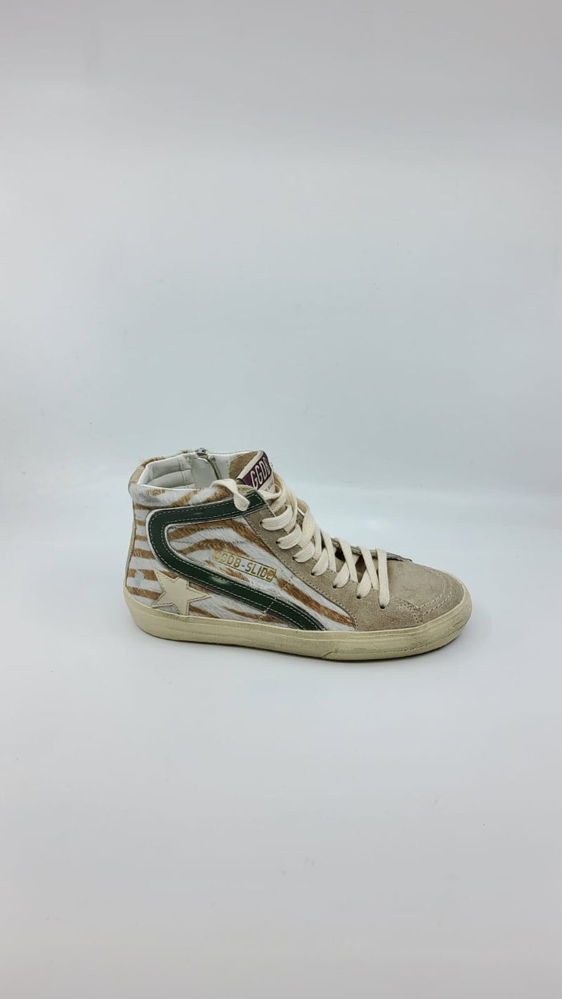Slide - Suede cheval vague blanche marron et verte