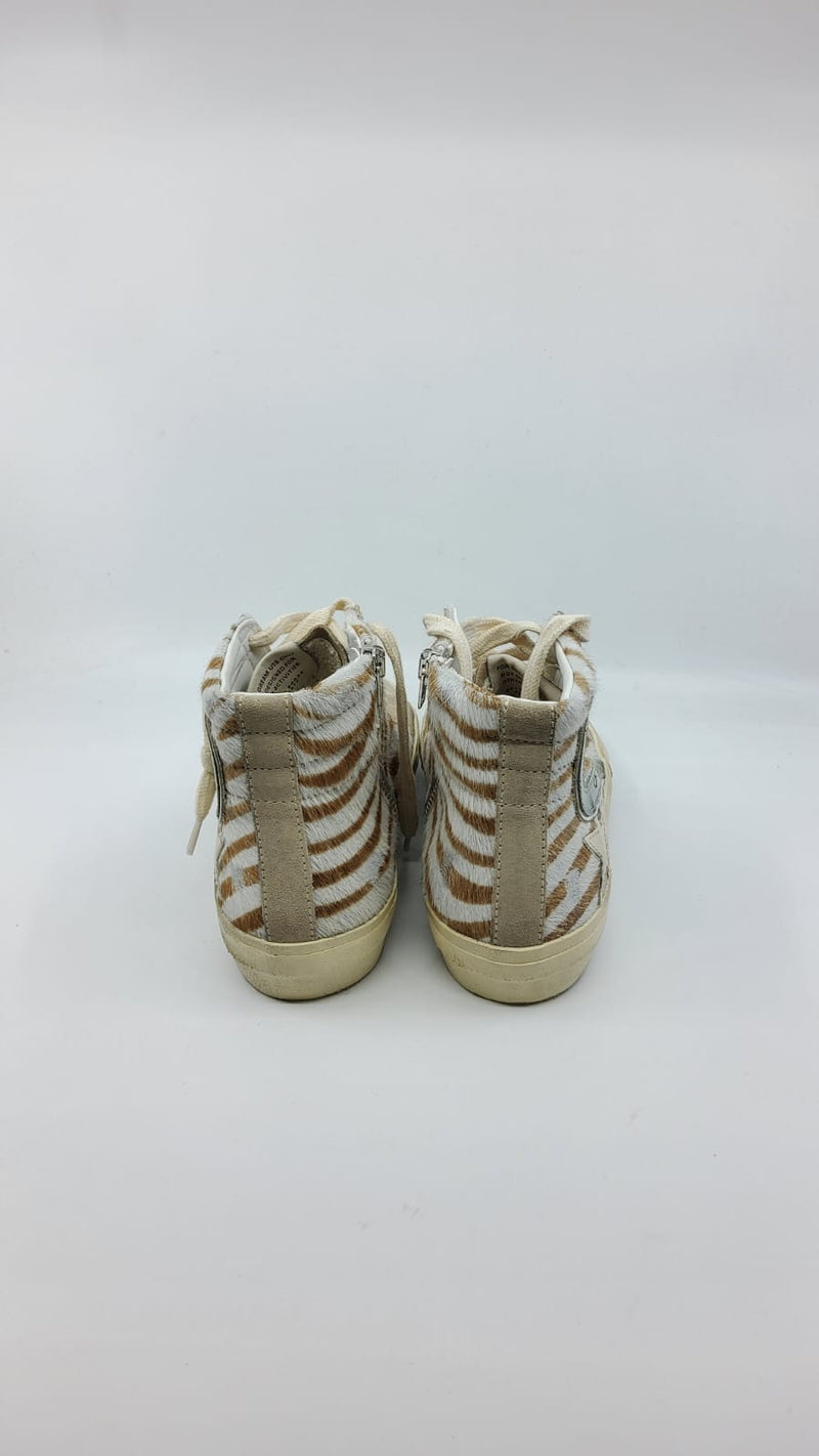 Slide - Suede cheval vague blanche marron et verte