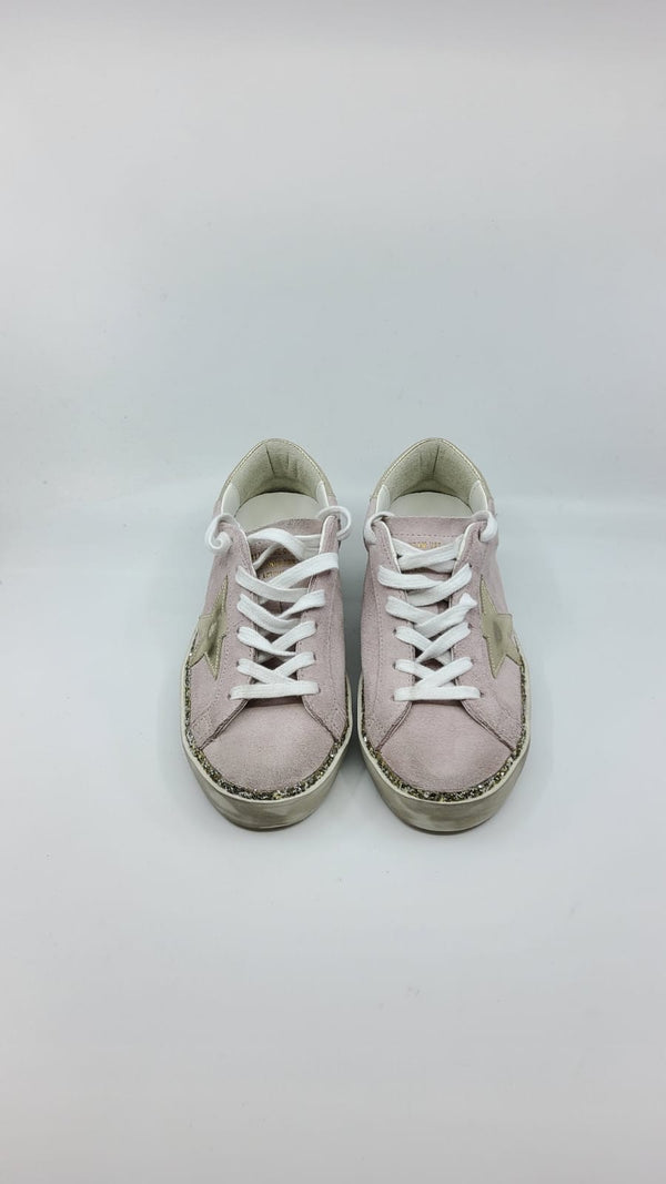 SuperStar - Suede rose étoile et talon platinum