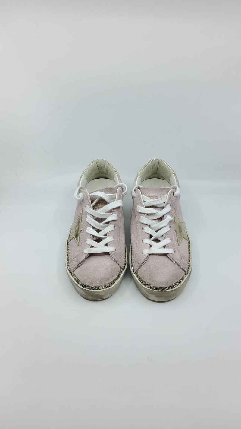 SuperStar - Suede rose étoile et talon platinum