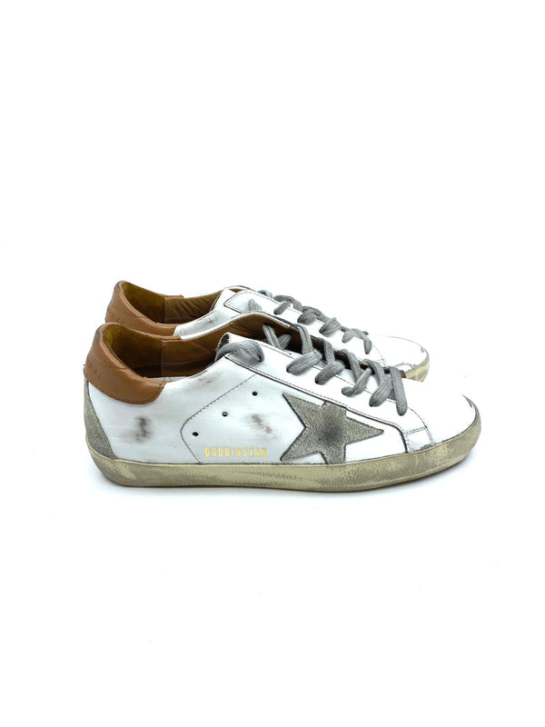 Superstar -  blanche étoile suede talon marron clair Golden Goose
