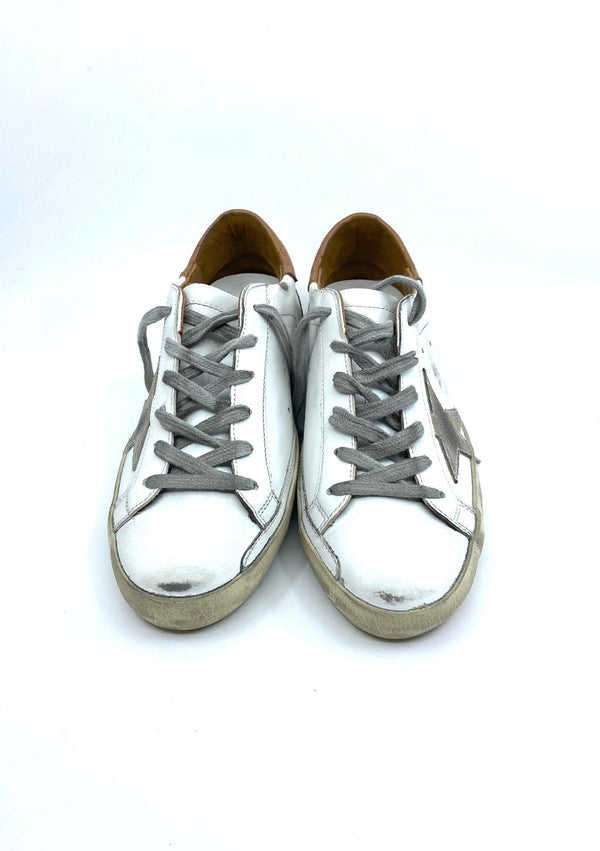 Superstar -  blanche étoile suede talon marron clair Golden Goose