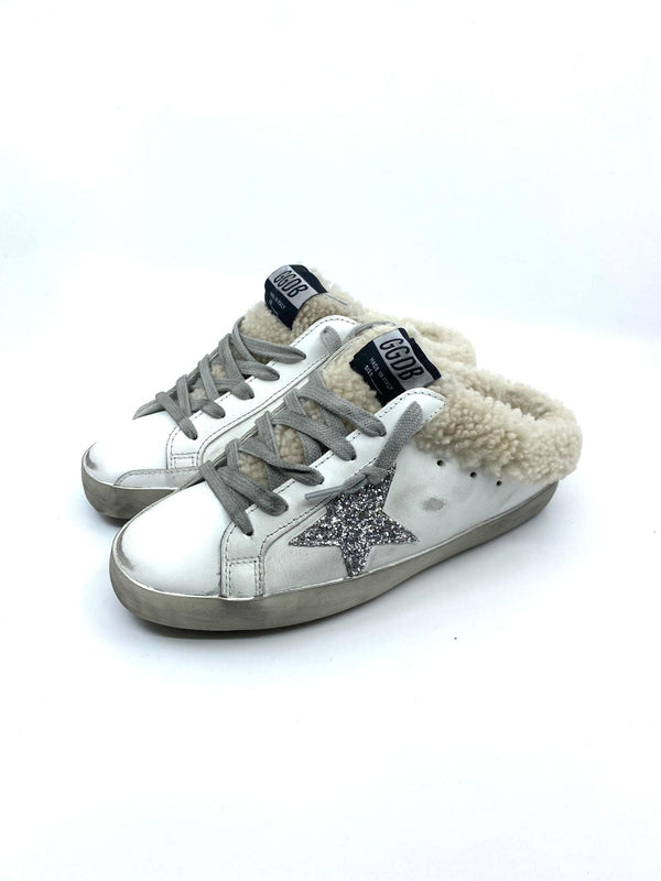 Superstar - Sabot blanche argent et beige Golden Goose