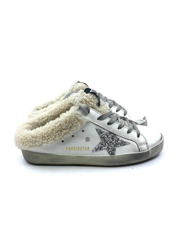 Superstar - Sabot blanche argent et beige Golden Goose
